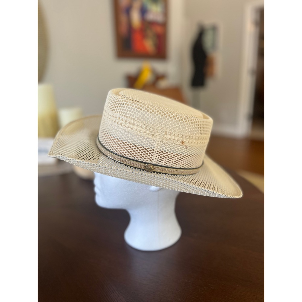 Woven Straw Cowboy Hat Size 55 6 7/8 Ventilated Western Sun Beach Hat Mexico